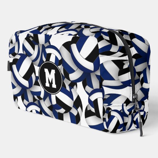 Blauw Zwart Volleybal Club Kleuren Monogrammed Toilettasje (Rechterhoek)