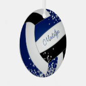  blauw zwart volleybal zilveren sterren accent metalen ornament (Voorkant Rechts)