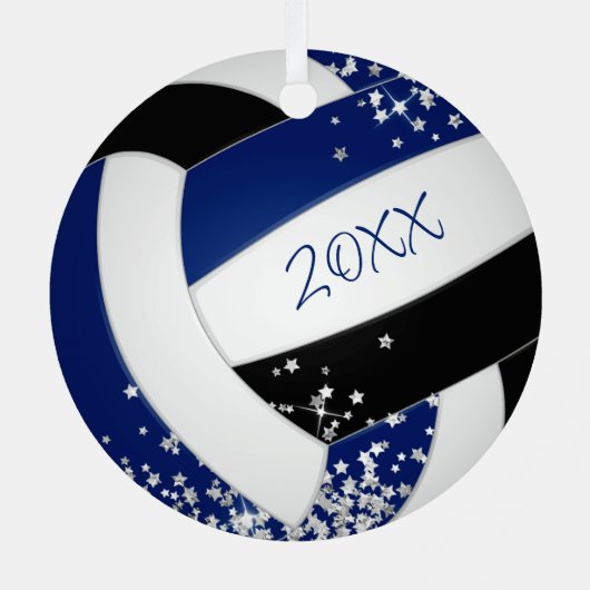 blauw zwart volleybal zilveren sterren accent metalen ornament (Achterkant)