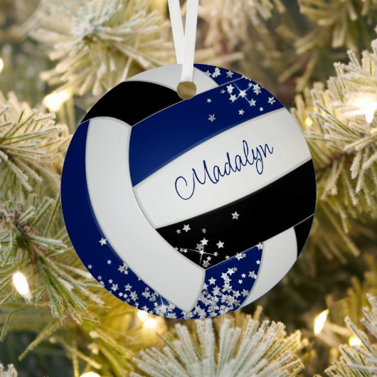  blauw zwart volleybal zilveren sterren accent metalen ornament (Insitu)