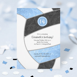 blauw zwart volleybalteam of meisjes - verjaardag kaart