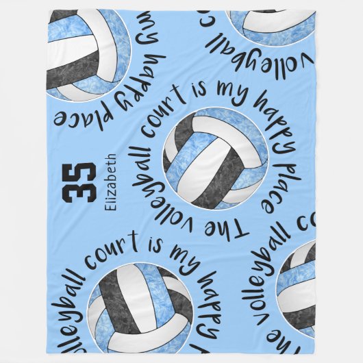 Blauw zwart volleybalveld haar gelukkige plek fleece deken (Voorkant)
