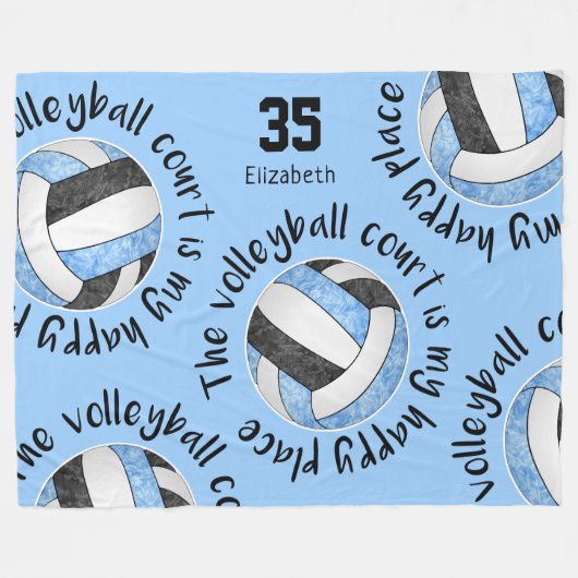 Blauw zwart volleybalveld haar gelukkige plek fleece deken (Voorkant (Horizontaal))