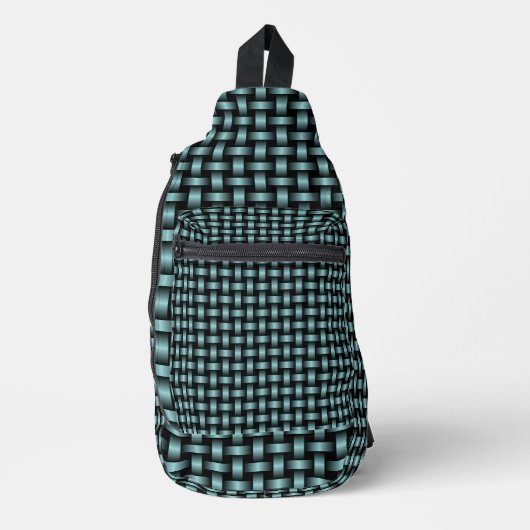 Blauw Zwart Weave Patroon Sling Bag (Voorkant)
