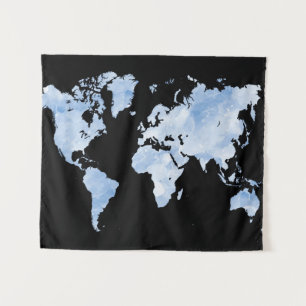 Blauw zwart Wereldkaart Design 75 Wandkleed