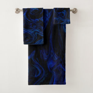 Blauw Zwart Wervelend Abstract Rookachtig Koel Bad Handdoek