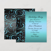 Blauw/Zwart Wervelrand Verjaardag Uitnodigen Kaart (Voorkant / Achterkant)