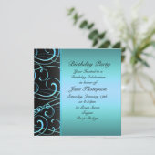 Blauw/Zwart Wervelrand Verjaardag Uitnodigen Kaart (Staand voorkant)