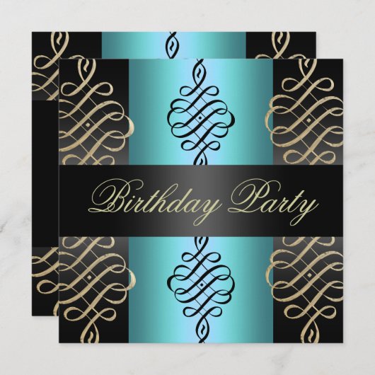 Blauw/zwart Werveltje Elegant Ontwerp Verjaardag U Kaart (Voorkant / Achterkant)