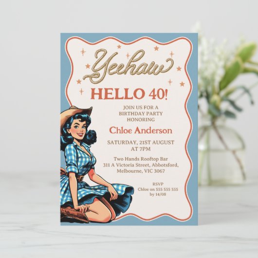  Blauw Zwart Western Cowgirl 40ste Verjaardag Kaart (Staand voorkant)