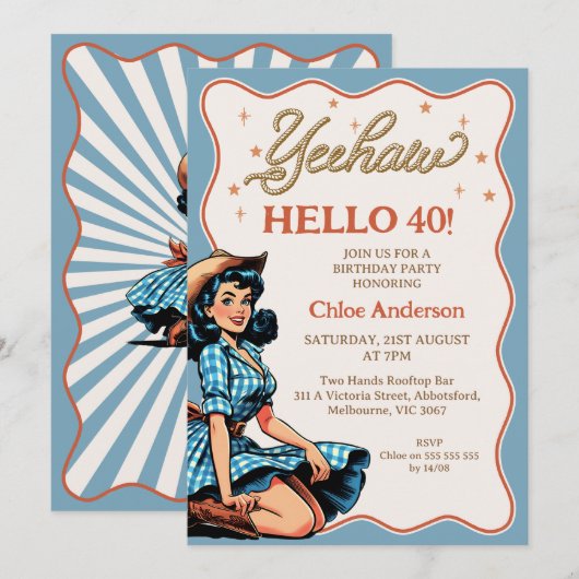  Blauw Zwart Western Cowgirl 40ste Verjaardag Kaart (Voorkant / Achterkant)