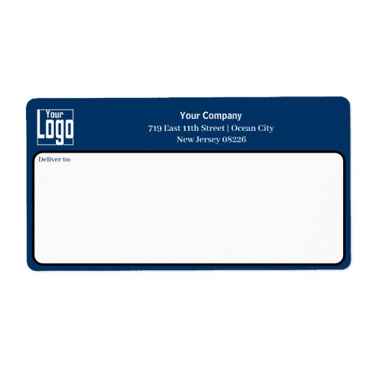 Blauw Zwart Wit Aangepast Logo Bedrijfsadres Etiket (Voorkant)