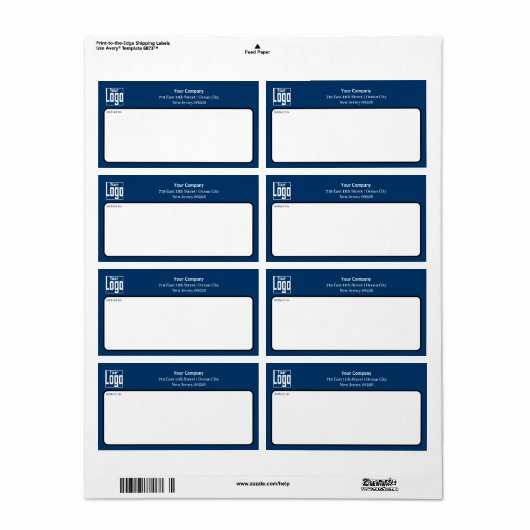 Blauw Zwart Wit Aangepast Logo Bedrijfsadres Etiket (Full Sheet)