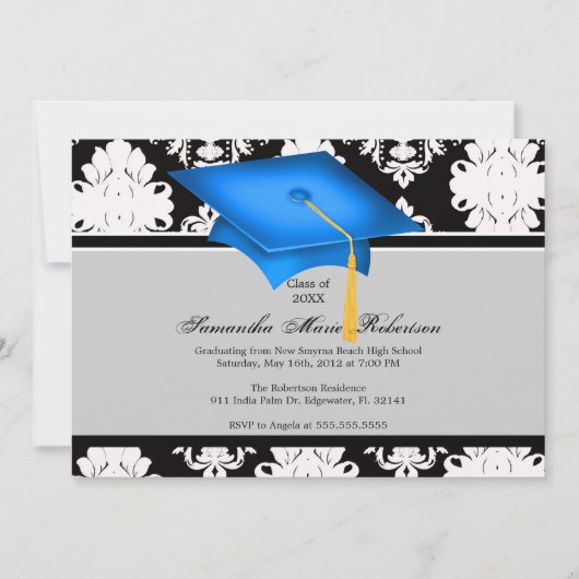 Blauw, Zwart, Wit, Aangepaste uitnodiging voor Afs (Voorkant)