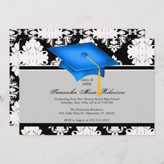 Blauw, Zwart, Wit, Aangepaste uitnodiging voor Afs (Voorkant / Achterkant)