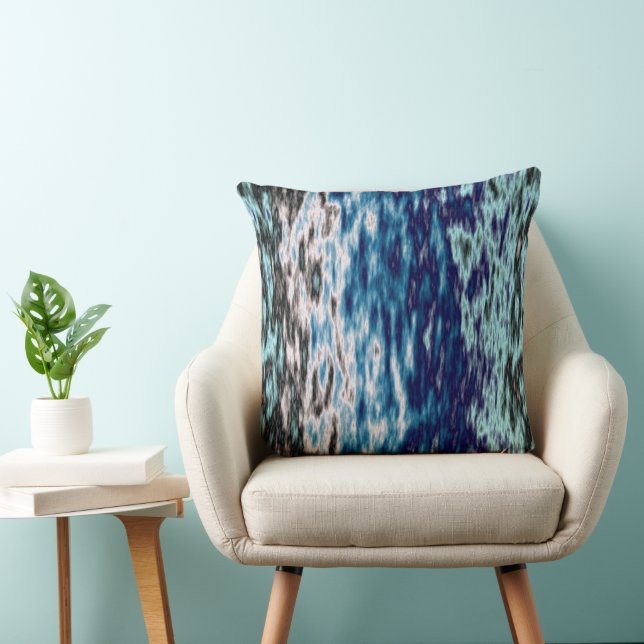 Blauw zwart-wit Abstract Kussen (Stoel)