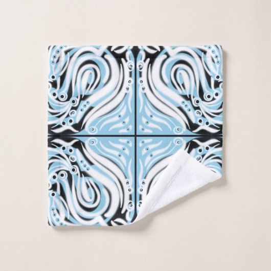 Blauw zwart wit Abstract patroon Bad Handdoek (Wasdoekje)