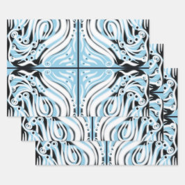 Blauw zwart wit Abstract patroon Inpakpapier Vel