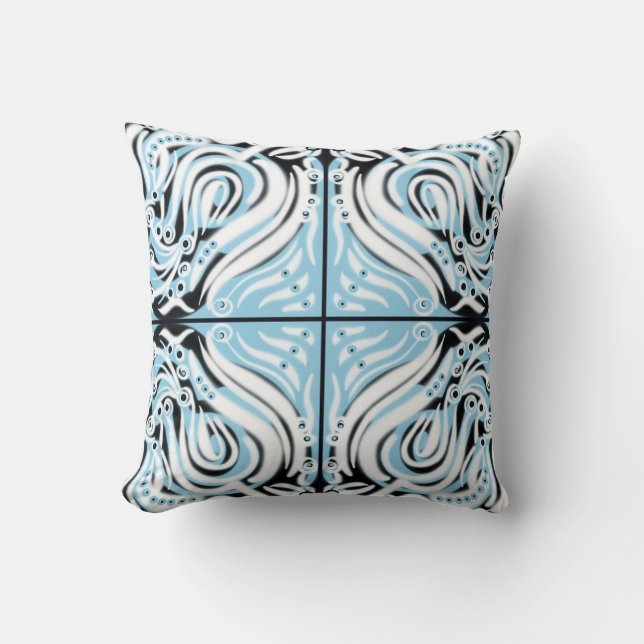 Blauw zwart wit Abstract patroon Kussen (Voorkant)