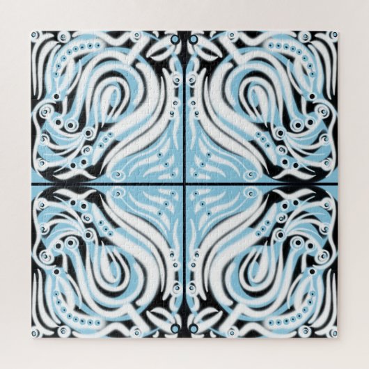 Blauw zwart wit Abstract patroon Legpuzzel (Verticaal)