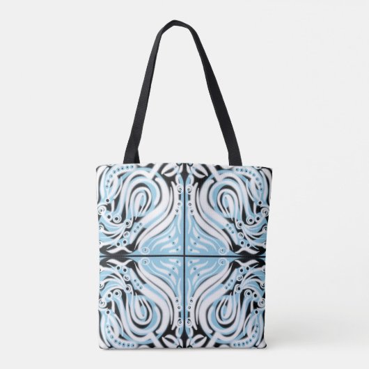 Blauw zwart wit Abstract patroon Tote Bag (Achterkant)