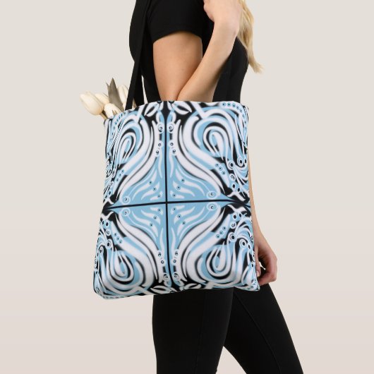 Blauw zwart wit Abstract patroon Tote Bag (Dichtbij)