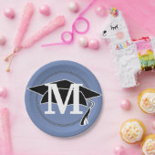 Blauw zwart-wit afgestudeerde lampvoet Monogram In Papieren Bordje (Feest)