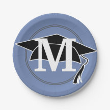 Blauw Zwart Wit Afstudeerhoed Monogram Initiaal
