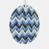 Blauw Zwart Wit Chevron Textuur Glas Ornament (Voorkant Rechts)