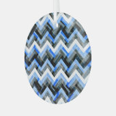 Blauw Zwart Wit Chevron Textuur Glas Ornament (Voorkant links)