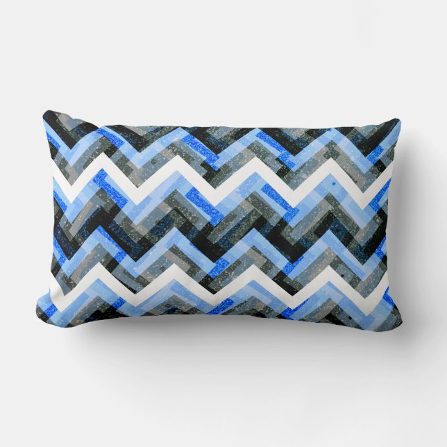 Blauw Zwart Wit Chevron Textuur Kussen (Voorkant)