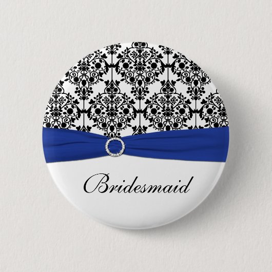 Blauw zwart wit Damask Bridesmaid Pin Ronde Button 5,7 Cm (Voorkant)