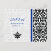 Blauw, Zwart, Wit Damask RSVP Briefkaart (Voorkant)