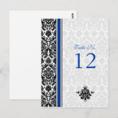 Blauw, Zwart, Wit Damask Tafelnummer Kaart (Voorkant / Achterkant)