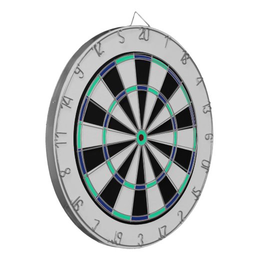 Blauw, zwart, wit dartboard dartbord (Voorkant Links)