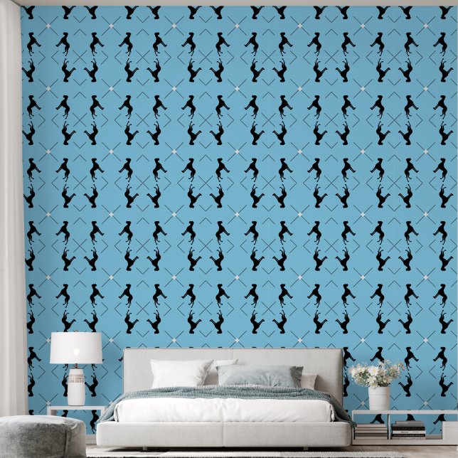 blauw Zwart Wit Dogue de Bordeaux Behang  (Slaapkamer)