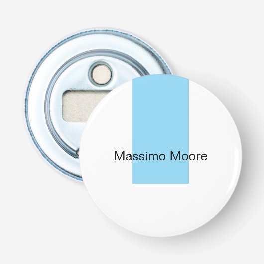 Blauw Zwart Wit Eenvoudig Elegant Eigen Naam Button Flesopener (Voorkant)
