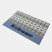 Blauw zwart wit en groen deurmat (Schuin)