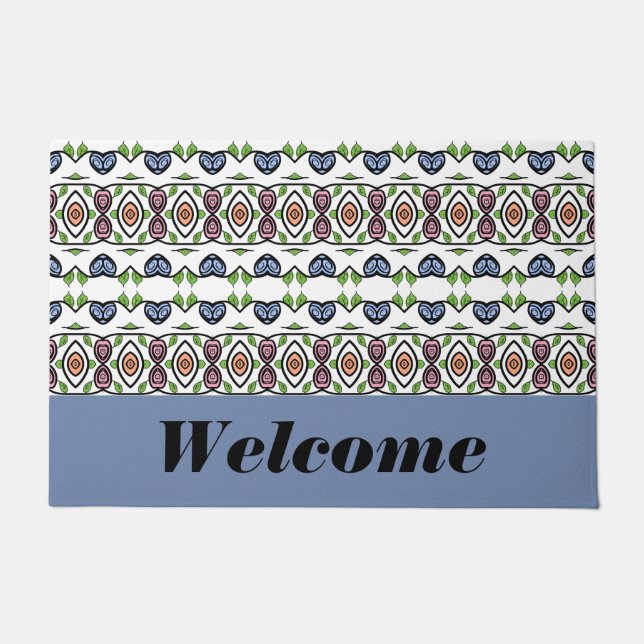 Blauw zwart wit en groen deurmat (Voorkant)