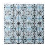 Blauw Zwart Wit Gebogen Abstract Herhalingspatroon Tegeltje (Voorkant)
