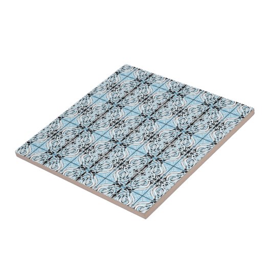 Blauw Zwart Wit Gebogen Abstract Herhalingspatroon Tegeltje (Zijkant)