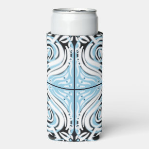 Blauw Zwart Wit Gebogen Abstract Patroon Seltzer Blikjeskoeler