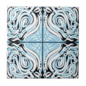 Blauw Zwart Wit Gebogen Abstract Patroon Tegeltje (Voorkant)