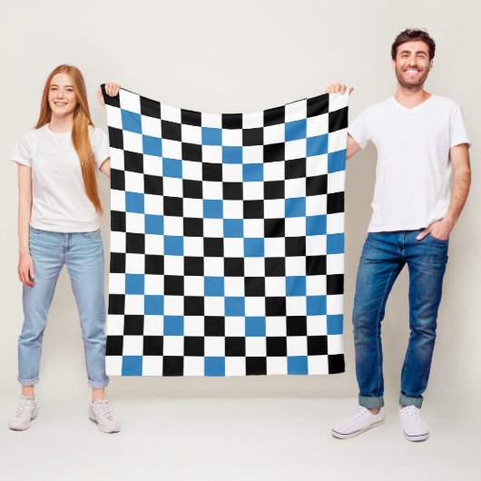 Blauw Zwart Wit Geruit Patroonontwerp  Fleece Deken (In situ)