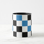 Blauw Zwart Wit Geruit Patroonontwerp Mok (Midden)