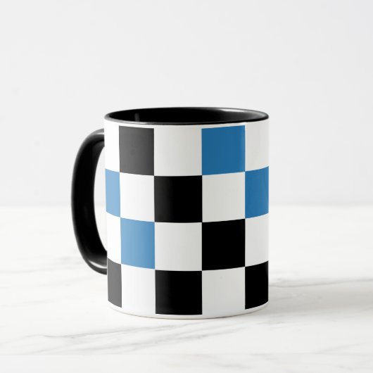 Blauw Zwart Wit Geruit Patroonontwerp Mok (Voorkant links)