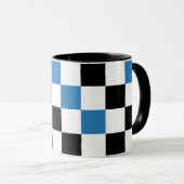 Blauw Zwart Wit Geruit Patroonontwerp Mok (Voorkant rechts)