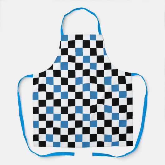 Blauw Zwart Wit Geruit Patroonontwerp Schort (Voorkant)