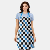 Blauw Zwart Wit Geruit Patroonontwerp Schort (Gedragen)