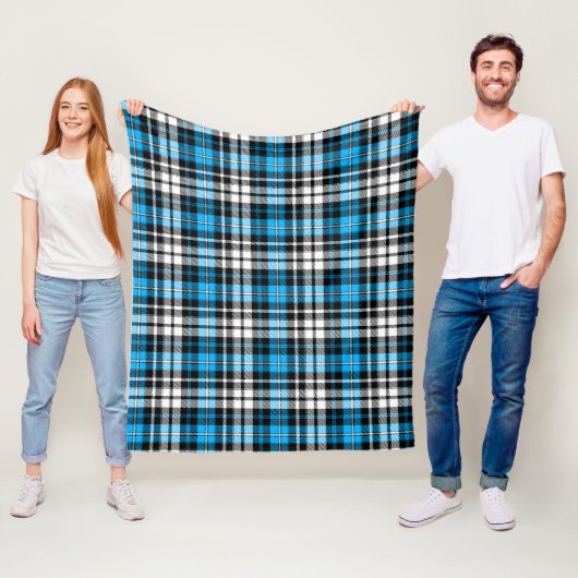 Blauw Zwart Wit Geruit Schotse Ruit Patroon Ontwer Fleece Deken (In situ)